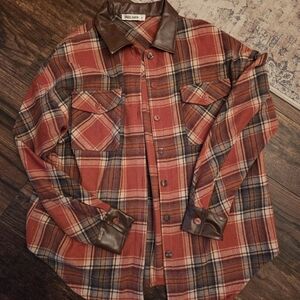 Grace Karin Orange and Brown Plaid Button Down Shacket
